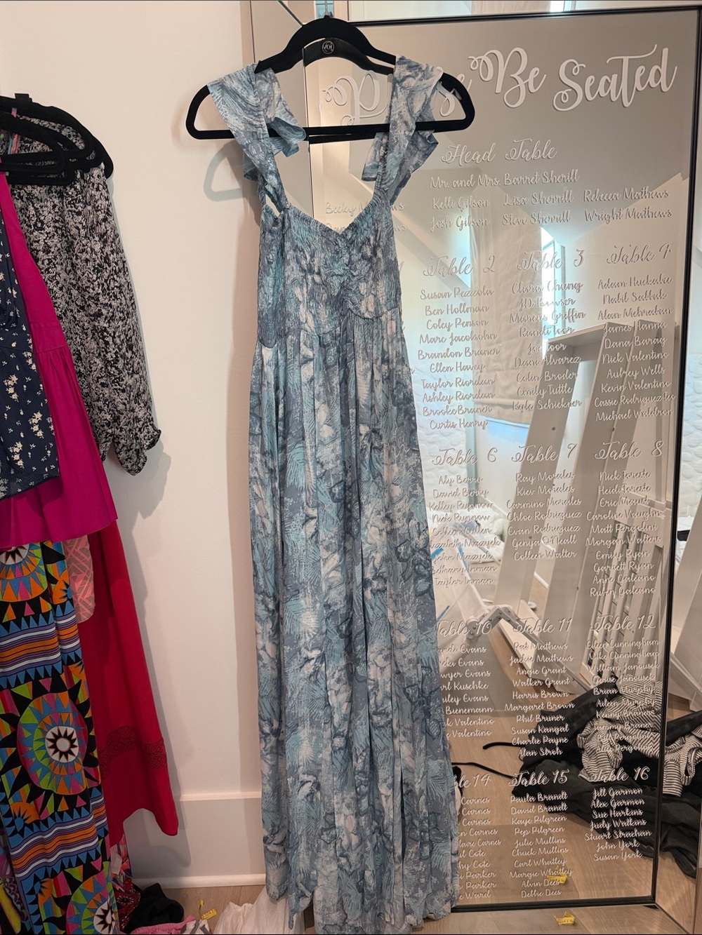 Tiare Hawaii Blue Tie-Dye Maxi Dress with Ruffled Straps